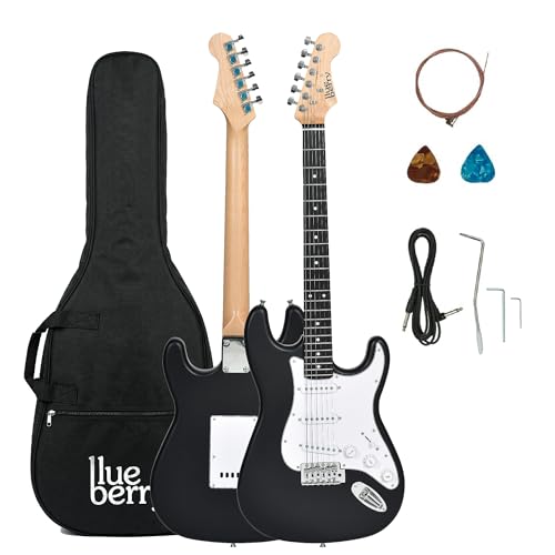 Image of Blueberry R-701-M Full Size Electric Guitar, Tech Rosewood Fretboard, Chrome-Plated Hardware, SSS Pickup, 6-String Right-Handed Beginner Kit with Bag, Strap, Strings & 2 Picks (Black, Value Pack)