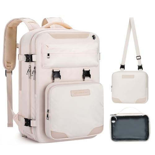 Image of Maelstrom Travel Backpack for Women Men,35L Laptop Backpack Fits 17-Inch Laptop,Carry On Backpack for Airplanes with Crossbody Bag&Shoe Compartment&Toiletry Bag (Beige With Toiletry Bag, Large)