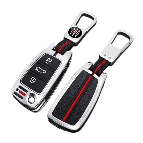 Happyit Aleación de Zinc + Silicona Cubrir de Caso de la Llave del Coche Apto para Audi Sline A3 A5 Q3 A6 C5 C6 A4 B6 B7 B8 TT 80 S6 3 Botones Fob Llaves Llavero Accesorios (Plata)