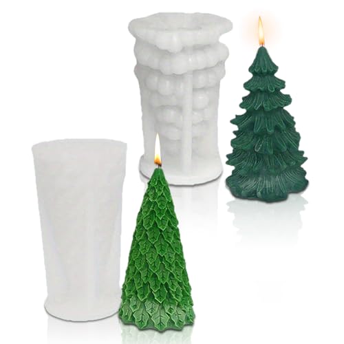 Mecmbj 2pcs Stampi per Candele Albero di Natale, Stampi in Silicone, DIY 3D Stampo in Silicone per Albero, per Realizzare Candele, Saponi, Decorazioni Natalizie(Albero di Nataale)