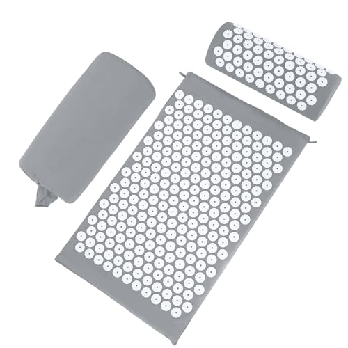 Acupressure Mat Acupuncture Mat Massage Mat and Pillow Set Relieving Neck and Back Pain Muscle Relaxation and Stress Reduction Sciatica Relief Suitable for Men and Women Carry a Handbag Gray