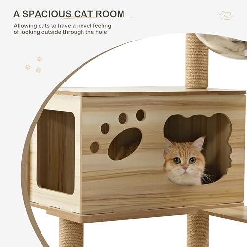 Árbol para gatos grande madera 52 pulgadas multiespacio interior amarillo miniatura 4