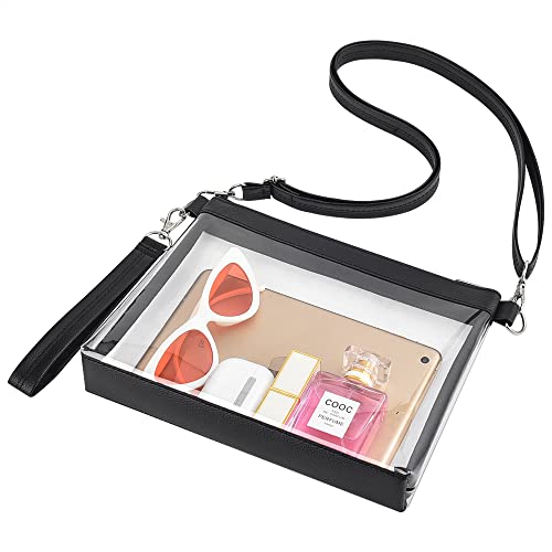 Busiuw Clear Bag for Stadium Events Clear Purse for Women Leather Clear Crossbody Bag for Concerts Sports Festivals