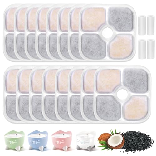 16Pcs Filtro Fuente para Gatos, Carbón Activado Filtros Fuente Gatos para Catit Fuente, Filtro Bebedero Gatos, Filtros para Fuente de Agua Gatos Equipado con 4 Mangueras de Fuente
