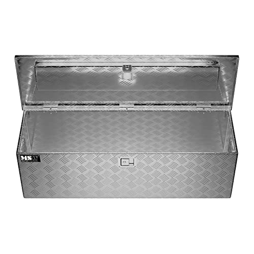 MSW Alubox abschließbar Werkzeugkasten ATB-1230 Deichselbox 150 L Transportbox Metallbox mit Deckel Riffelblech 124 x 38 x 38 cm Aluminiumbox
