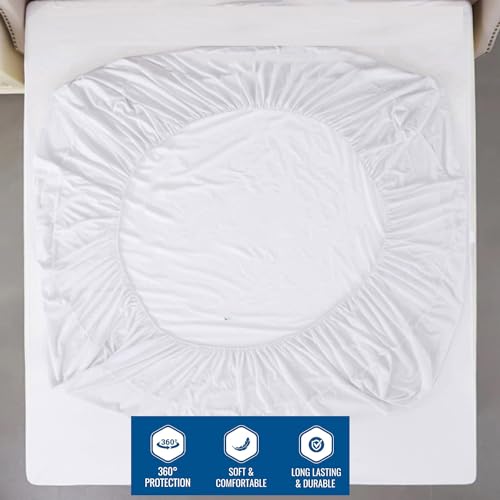 Image of Polyester Pad Quilted Ultimate Mattress Protection Fitted Sheet Style, Queen Size (White)