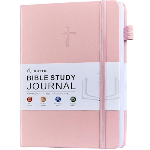 JUBTIC Bible Study Journal Church Notes Notebook for Note Taking & Reflection Guided Daily Faith Journal Journaling Kit Faith Based Religious Gifts & Accessories (Pink)