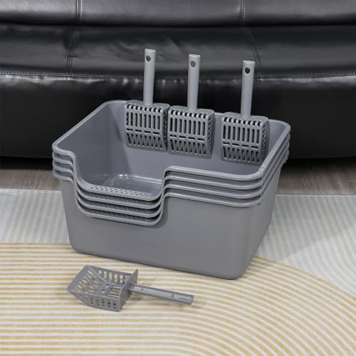 4 cajas de arena para gato de plástico abierto, gris miniatura 3