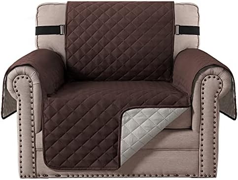 H.VERSAILTEX Reversible Chair Cover for Dogs Pet Water Repellent Sofa Cover Chair Slipcover 2" Thick Straps Slip-Resistant Chair Protector Soft Quilted Seat Width Up to 21"(Armchair, Brown/Beige)