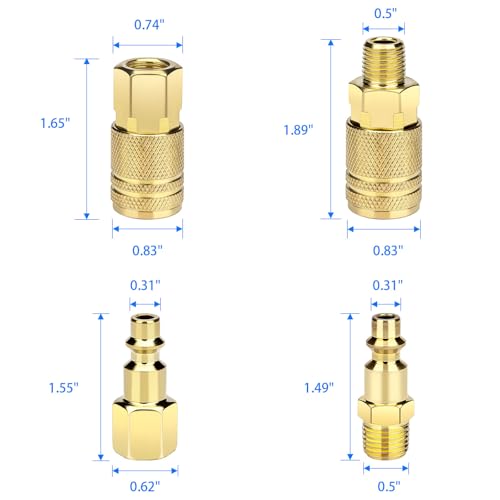 8 Pack Air Hose Fittings 1/4-Inch NPT Quick Connect Air Compressor Fittings, Universal Air Coupler and Industrial Plug Kit (8)