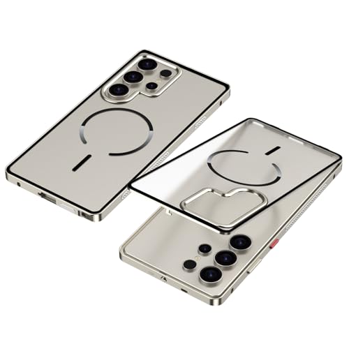 Image of for Samsung Galaxy S25 Ultra Magnetic Case Aluminium Alloy PC Matte Phone Cover Pop-Up Snap Lock - Titanium
