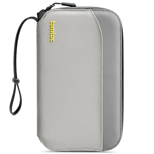 Image of tomtoc Passport Holder with a Sim Card Holder and Eject Pin, RFID Blocking Travel Wallet and Vaccine Card Holder Combo, Family Waterproof Document Organizer with Wrist Strap, Up to 6 Passports, Gray, Medium, Rfid Wallet