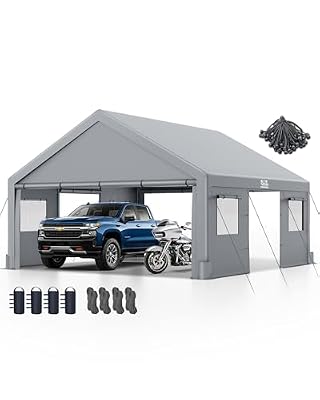 Fanpat 20x20ft Heavy Duty Carport, Waterproof & UV Protected Carport with Reinforced Steel Frame, All-Weather Outdoor Shelter for Cars, Trucks, Vans, RVs, and Workshops
