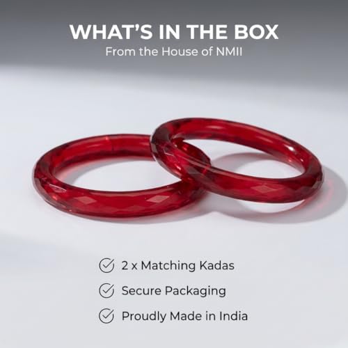 Image of ZULKA Get your traditions Glass With Diamond Pattern Glossy Finished Kada Set For Women and Girls,(Red 2.8 Inches), Pack Of 2 Kada Set