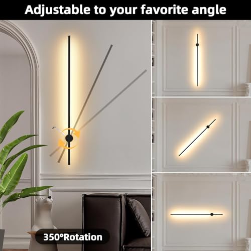 Image of LED Wireless Wall Sconce with Remote Control, Dimmable /350 Rotate /Timing /USB Rechargeable Battery Powered Indoor Wall Lamps, 39.3 inch Black Wall Lights Set of Two for Hallway, Living Room, Bedroom