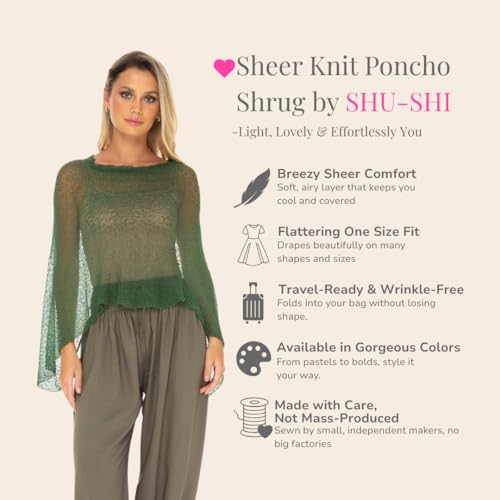Image of SHU-SHI Womens Sheer Knit Poncho Shrug Lightweight Cover Up One Size Fits Most