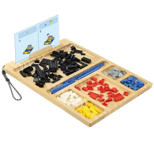 Building Baseplate Table Tray for Lego Brick Sorting Tray with Instruction Holder 7-Compartment Building Block Organizer with Lanyard for Lego Building Bricks & DIY Projects