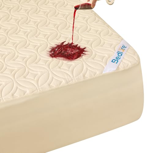 BEDLORE Waterproof Mattress Protector, California King Size Noiseless Mattress Pad with Deep Pocket 6"-18" Depth, Soft Breathable Bed Mattress Cover Washable for Home, Bedroom, Hotel (Beige)