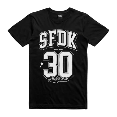 SFDK Camiseta Negra Unisex 30 Aniversario - Manga Corta. (FR/ES, Letras, XL, Regular, Regular, Negro)