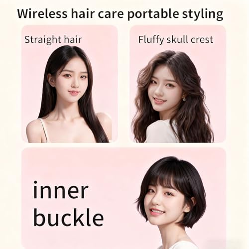 Plancha de pelo portátil mini, peine planchador para mujeres, plancha sin cable recargable, calentamiento rápido con tres controles de temperatura (rosa) miniatura 7