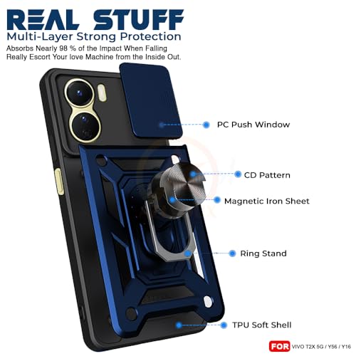 Image of Armor Bumper Back Cover Case for Vivo T2X / Y56 / Y16 | Rotating Camera Cover, Ring Holder & Kickstand | Heavy Duty & 360 Degree Protection Vivo T2X / Y56 / Y16 Back Cover (Blue)