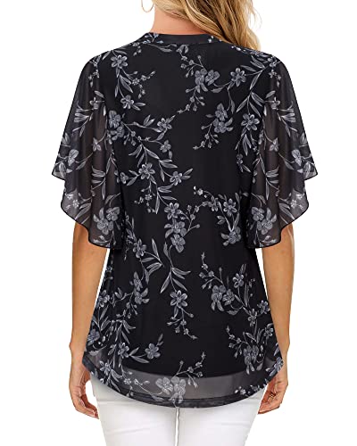 timeson women39s short sleeve v neck blouses shirts floral double layers mesh tunics tops