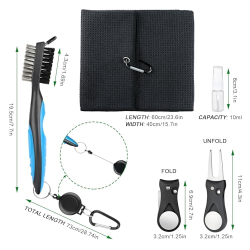 Microfiber Golf Towels, Golf Cleaning Towel Set with Club Groove Cleaning Brush, Portable Spray Bottle and Divot Repair Tool, Suitable for Golf Courses and Enthusiasts, Golf Accessories for Men - Image 3