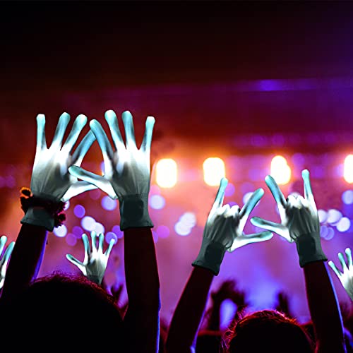 LED Light Up Gloves, Lychee 6 Adjust Modes Lights Toys Rave Gloves Party/Halloween/Christmas/Birthday Gift (White)