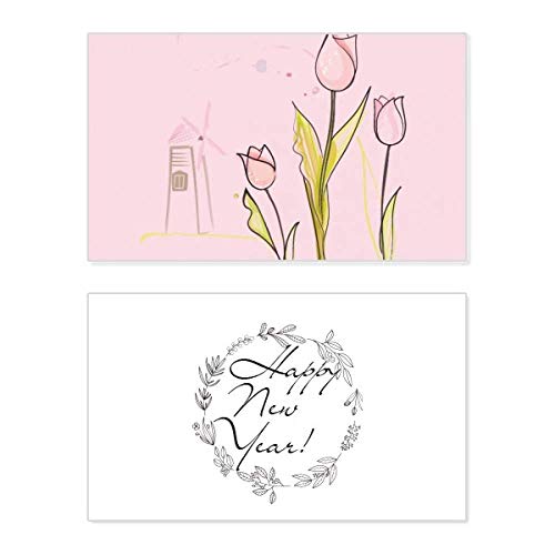 Tarjeta conmemorativa Windmill de año nuevo premium Tulip House Greenery original