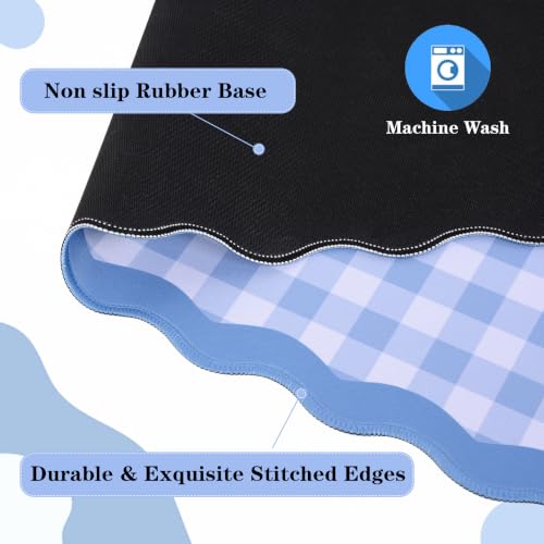 yuboo 31"×15.7" Scalloped Blue White Gingham Waterproof Pastel Desk Mat Vintage Rustic Cottagecore Aesthetic Desk Pad Desktop Keyboard Mouse Mat Office Decor Cubicle Work White Gaming Mouse Pad — view 2