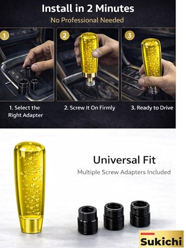 Image of Sukichi 10 cm Premium Car Gear Knob | Universal Fit with Screw Adapters | Stylish Bubble Design Gear Shift Knob | Easy 2-Minute Installation | Interior Custom Accessory (10 cm Bubble, Yellow)