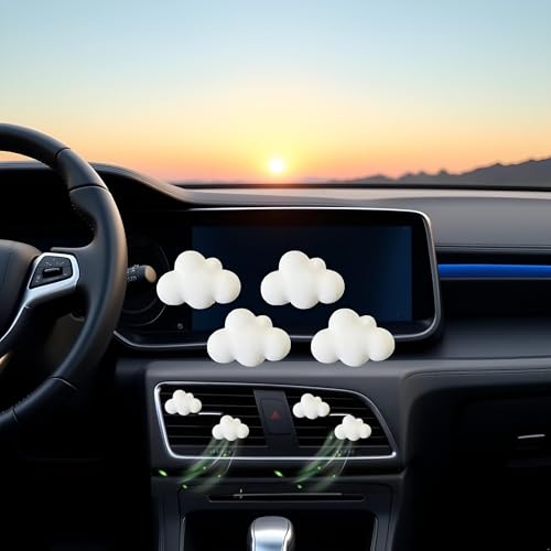 Image of 4 Pcs White Cloud Air Vent Clips, Cute Cloud Car Air Fresheners Vents Clips Car Diffuser Vent Clips Car Interior Decor Charm Cute Accessories Decoration for Women Automobile Aroma Diffusers