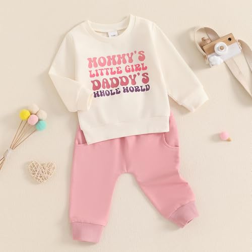 Toddler Baby Girl Fall Clothes Infant Outfit Letter Print Long Sleeve Pullover Sweatshirts and Jogger Pants Set2