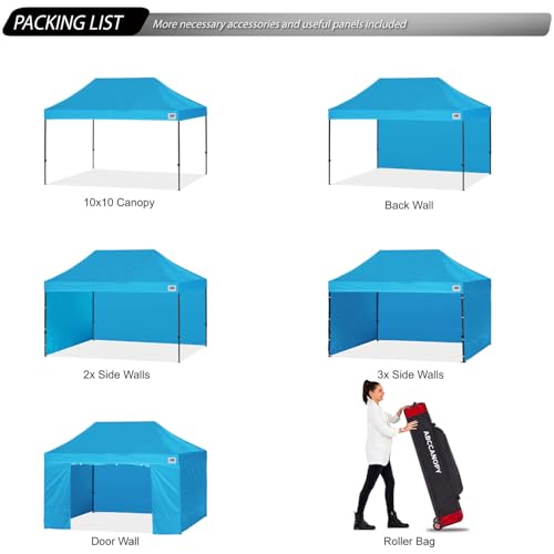 Image of ABCCANOPY Heavy Duty Easy Pop up Canopy Tent with Sidewalls 10x15, Sky Blue
