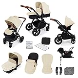 Sistema de viaje todo en uno: cuenta con capazo, cochecito reversible y asiento de coche con forro Galaxy Group 0+ con base ISOFIX. La liberación fácil de clic permite transiciones rápidas entre el coche y el cochecito