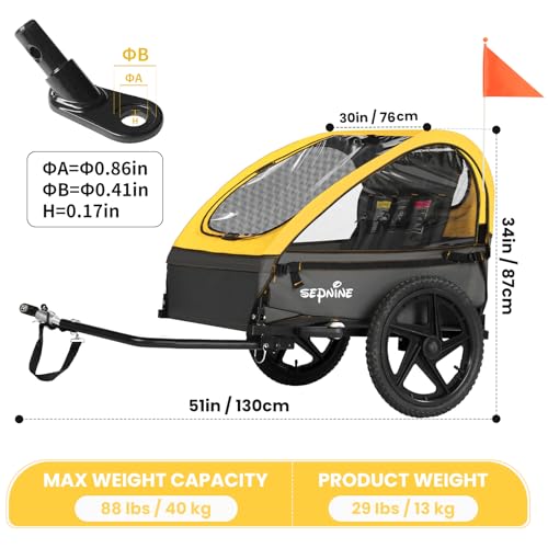 Image of Sepnine Kids Bike Trailer, Suitable for 1 to 2 Kids, 12+ Months, Quick Attach to Bike, Foldable, with 5-Point Harness and Storage Bags