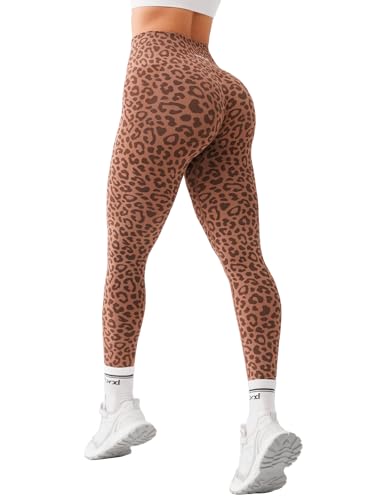 BRXL Butt Lifting Workout Lycra Leggings for Women Tummy Control High Waist Seamless No Front Seam Gym Yoga Running Leggings Leopard Brown L