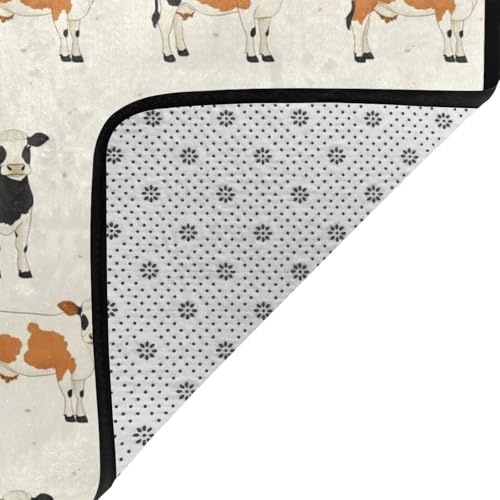 Tapis lavable et antidérapant imprimé vache texture douce pour chambre