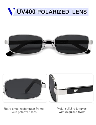 Image of VANLINKER Retro Rectangle Polarized Sunglasses for Women Men Small 90s Vintage Trendy Slim Narrow Rectangular Frame VL9684