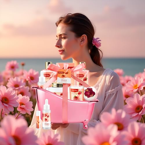 Spa Kit for Women, Bath & Body Gift Set, Luxury Home Spa Bath Gift Basket, Strawberry Scented Bath Set Christmas Gifts for Women, Pamper Gifts for Girls & Teens, Birthday Gift, Bath Self Care Gift - Image 5