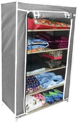 RAXON WORLD - Multipurpose|collapsible wardrobe|book case|cupboard closet|organizer for clothes|storage rack for kids|chappal stand|office and home use|5-Layer (Grey)