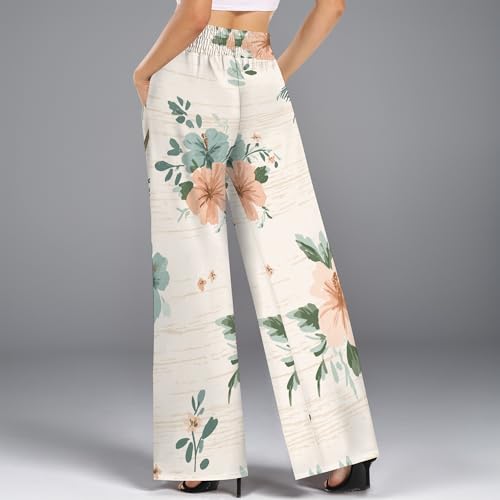 Women's Casual Floral Print High Waisted Wide Leg Pants Summer Vacation Elegant Loose Palazzo Pants with Pockets4
