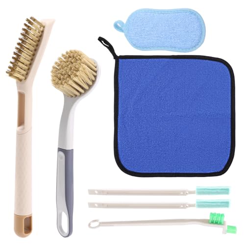 7pcs Air Fryer Cleaning Kit, Airfryer Cleaning Brush with 3 Style Brushes Sponge Towel Kitchen Cleaner Accessories for Stubborn Grease & Food Residue Removal Tools