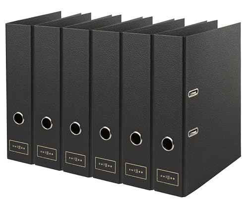 Swissee Eleganter Papier Büro-Ordner A4 7 cm Rücken - 6er Eco Hebelordner (Schwarz mit Textur)