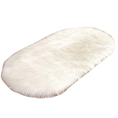 HotYou Alfombra Antideslizante de Sala de Estar Súper Blandas Lana de imitación Alfombra Peluda mullida para el hogar Deco Comedor Dormitori,Blanco,70 * 150CM