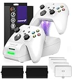 Fosmon Xbox One/One X/One S/One Elite Dual Controller Charger, [Dual Slot] High Speed Docking Charging Station with 2 x 1000mAh Rechargeable Battery Packs - White