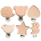 6 Stück Schnullerclips, Holz-Schnullerclips, Baby-Hosenträgerclips, niedliche geformte Halterclips, Zahnperlen für DIY...