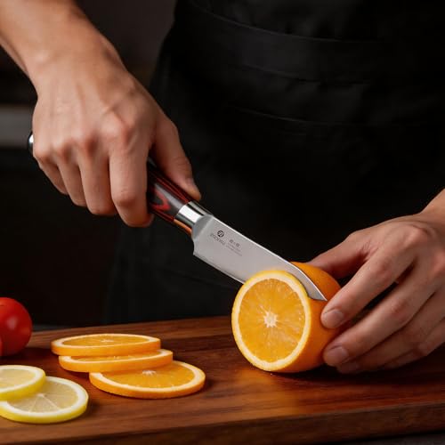 Image of imarku Paring Knife 3.75 Inch, Japanese High Carbon Stainless Steel Fruit Knife, Ultra Sharp Small Kitchen Knife for Peeling Fruits Cutting Veggies, Ergonomic Pakkawood Handle