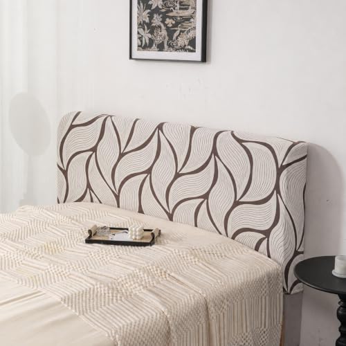 Image of HOMETHREADS Stretchable Velvet Headboard Cover | Soft, Dust-Proof & Wrinkle-Resistant Bed Back Protector | Fits Leather, Wooden & Fabric Bedsides | for 6ft to 6.5ft Beds (White Coffee, 178x65Cm)