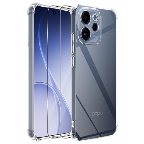 Yenwen Cover per OPPO Reno 15 FS / 15F 5G con 2 Pezzi Vetro Temperato, [Protezione Fotocamera] Custodia Antiurto Chiaro, TPU Silicone Antigraffio Anti Ingiallimento Case per Reno 15 FS / Reno15 F